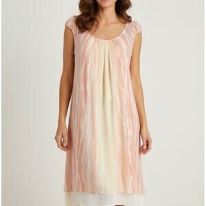 White + Warren 100% Silk Shift Dress Puff Sleeve Scoop Neck Chiffon M Fairycore